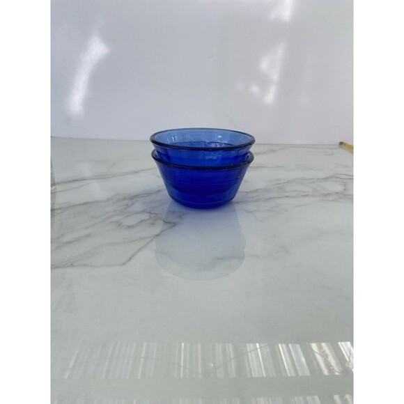 Vintage Pyrex Cobalt Blue Glass Bowls Set of 2 Small Nesting Dessert Custard - Picture 11 of 14